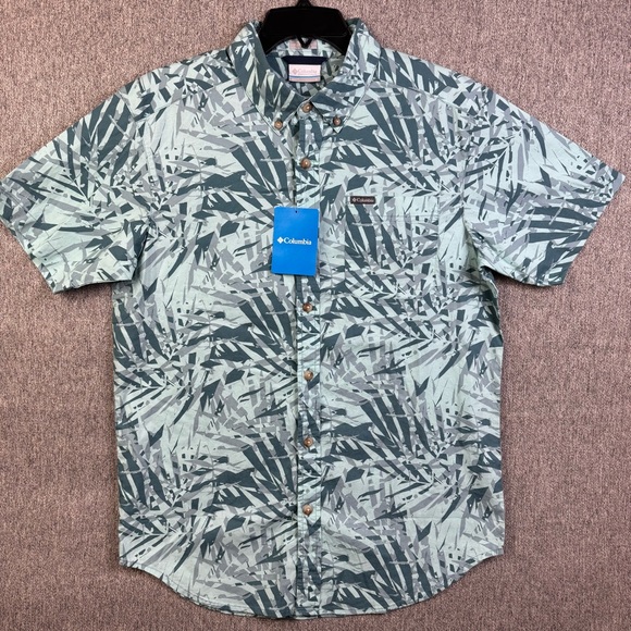 Columbia Rapid Rivers Printed Short Sleeve Cotton Button Up Shirt Men's Size S - Picture 1 of 4